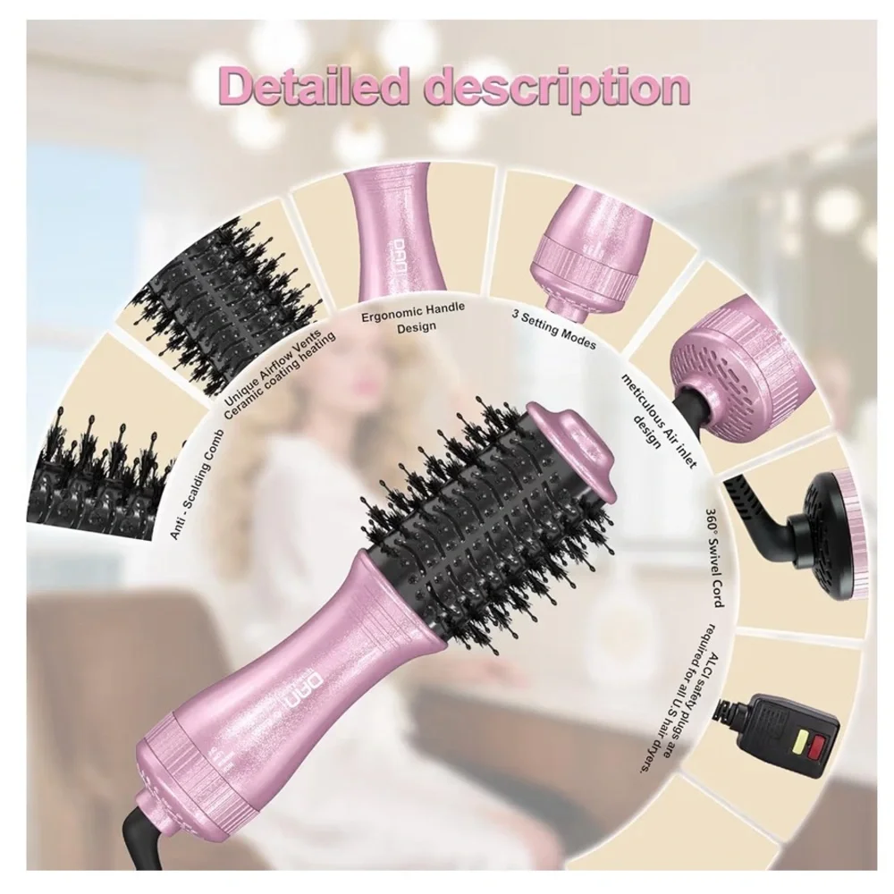 Pink 3-in-1 Hot Air Styling Brush for Women